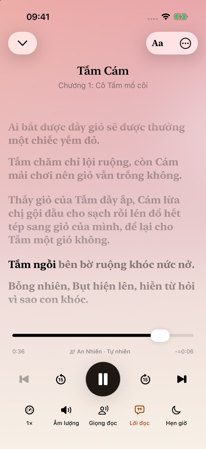 Chế độ Lời đọc hiển thị nội dung tệp PDF đang được đọc